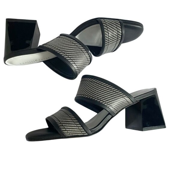 CAPELLI ROSSI BLACK WHITE INDI-90 STRAPPY SLIP ON GLOSSY BLOCK HEEL SANDALS - 9 - Picture 5 of 9